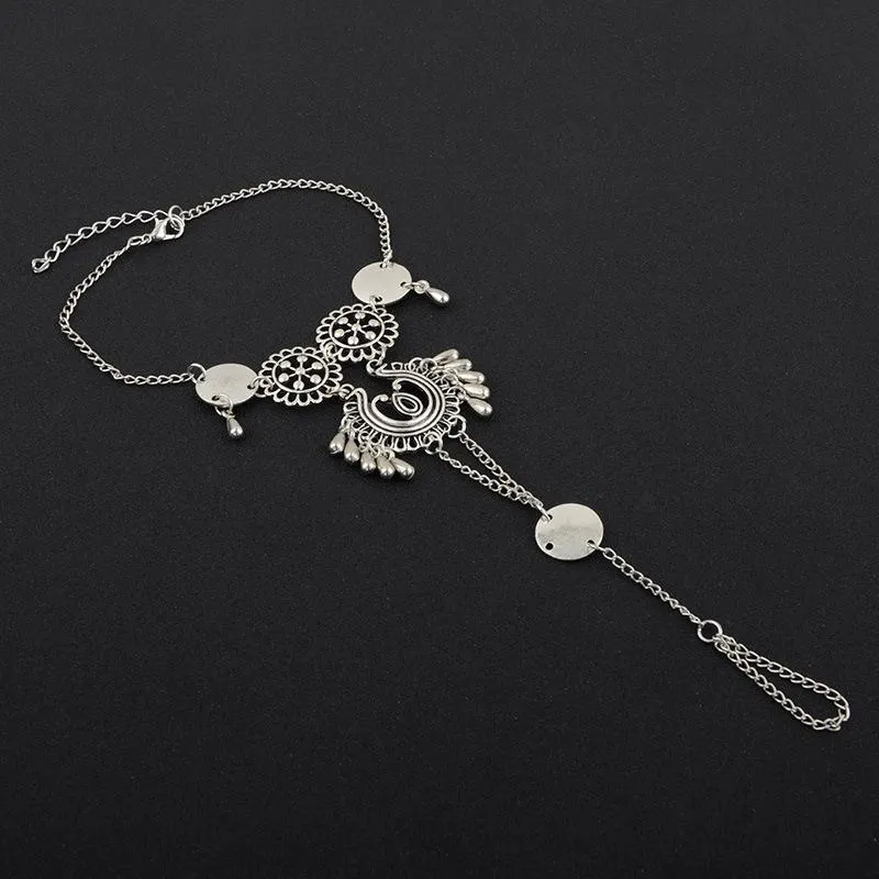 Vintage exaggerated ethnic style hollow drip carved metal beach anklets dripping footstool