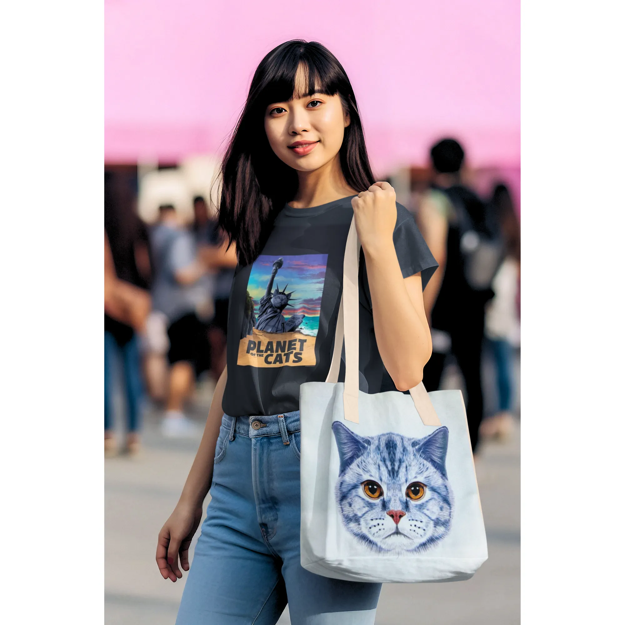 White Cat Canvas Tote Bag
