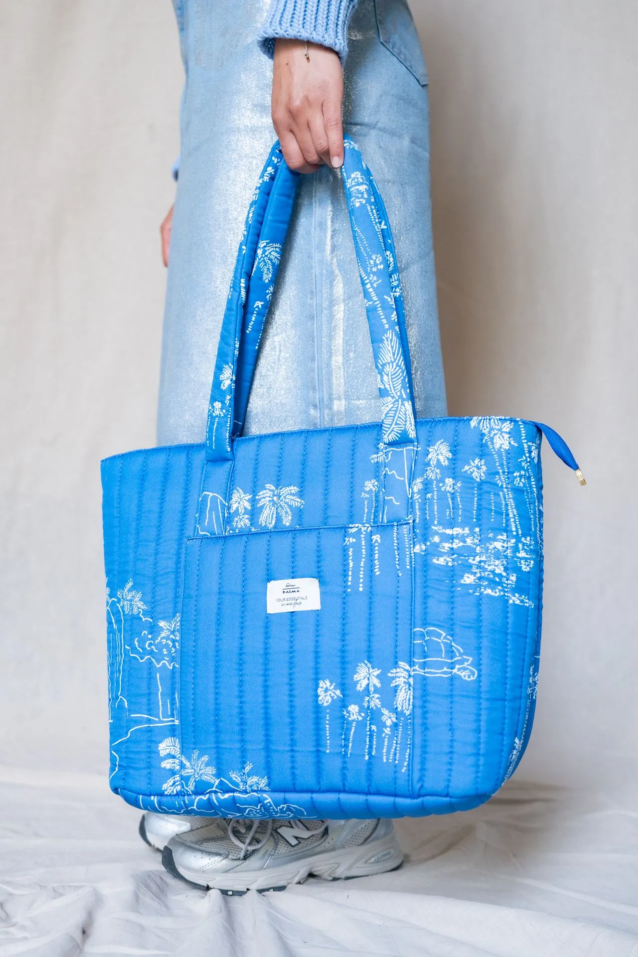 White Palms Quilted Tote Bag