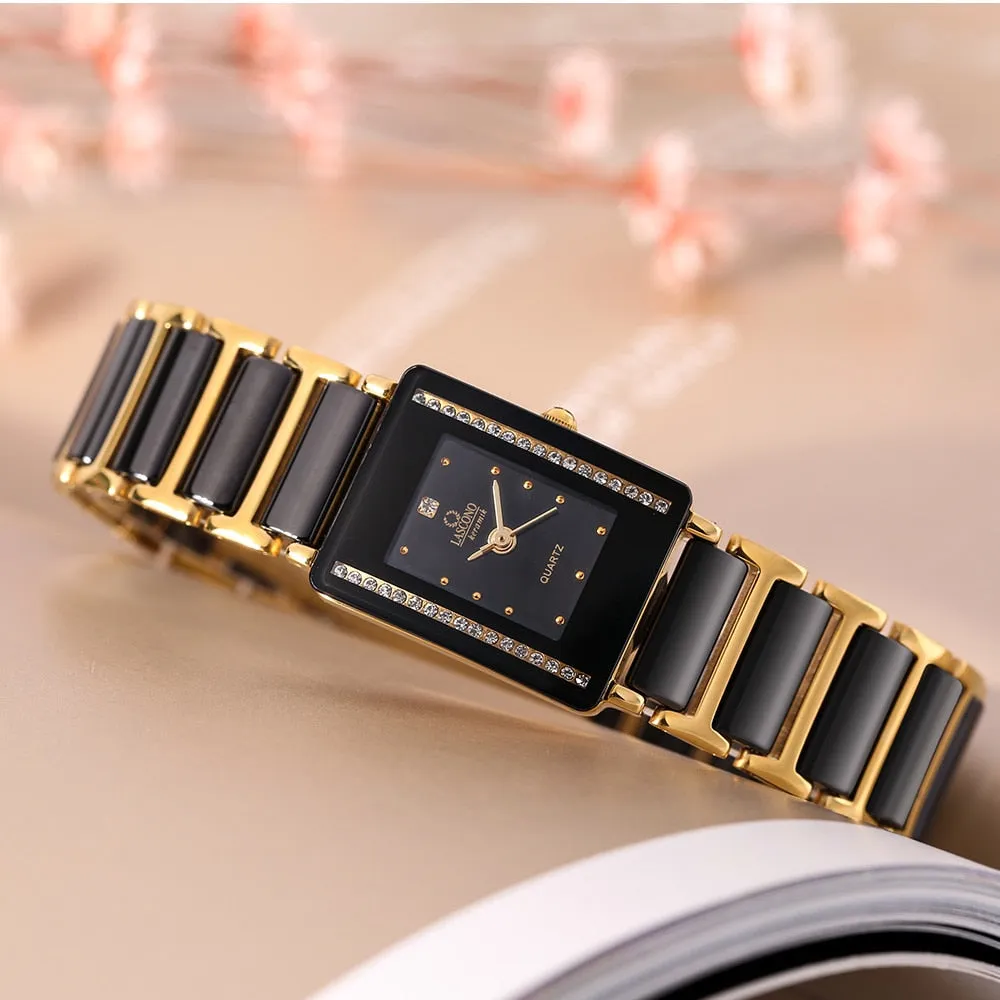 Women's Gold Bracelet Clasp Japan Quartz Stainless Steel Wristwatch
