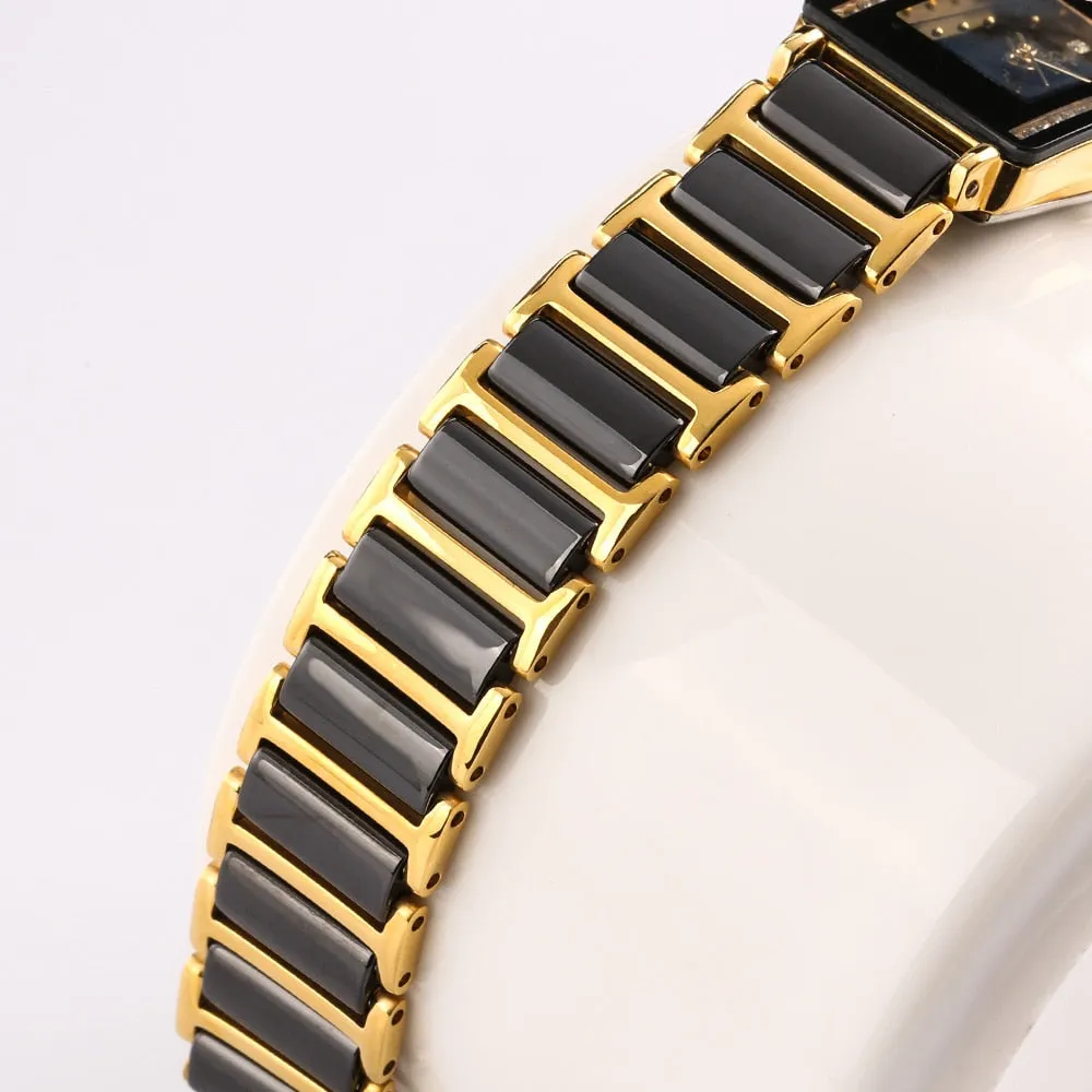Women's Gold Bracelet Clasp Japan Quartz Stainless Steel Wristwatch