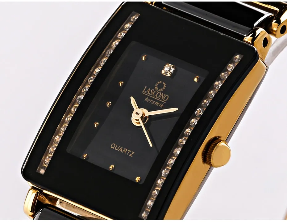 Women's Gold Bracelet Clasp Japan Quartz Stainless Steel Wristwatch