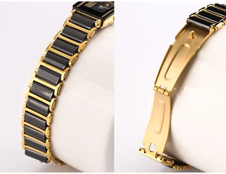 Women's Gold Bracelet Clasp Japan Quartz Stainless Steel Wristwatch