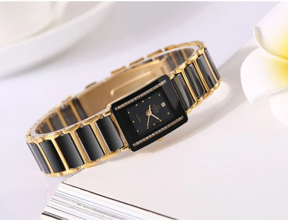 Women's Gold Bracelet Clasp Japan Quartz Stainless Steel Wristwatch