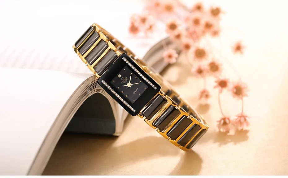 Women's Gold Bracelet Clasp Japan Quartz Stainless Steel Wristwatch