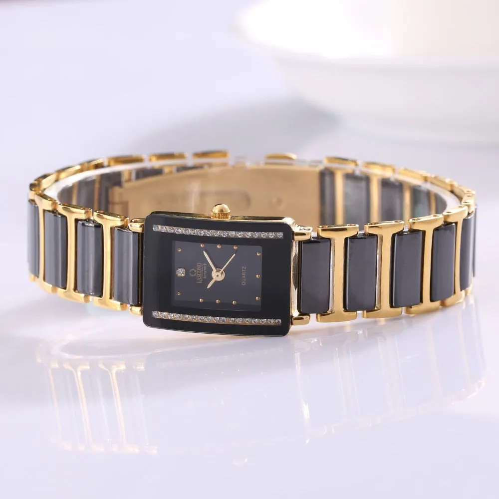 Women's Gold Bracelet Clasp Japan Quartz Stainless Steel Wristwatch