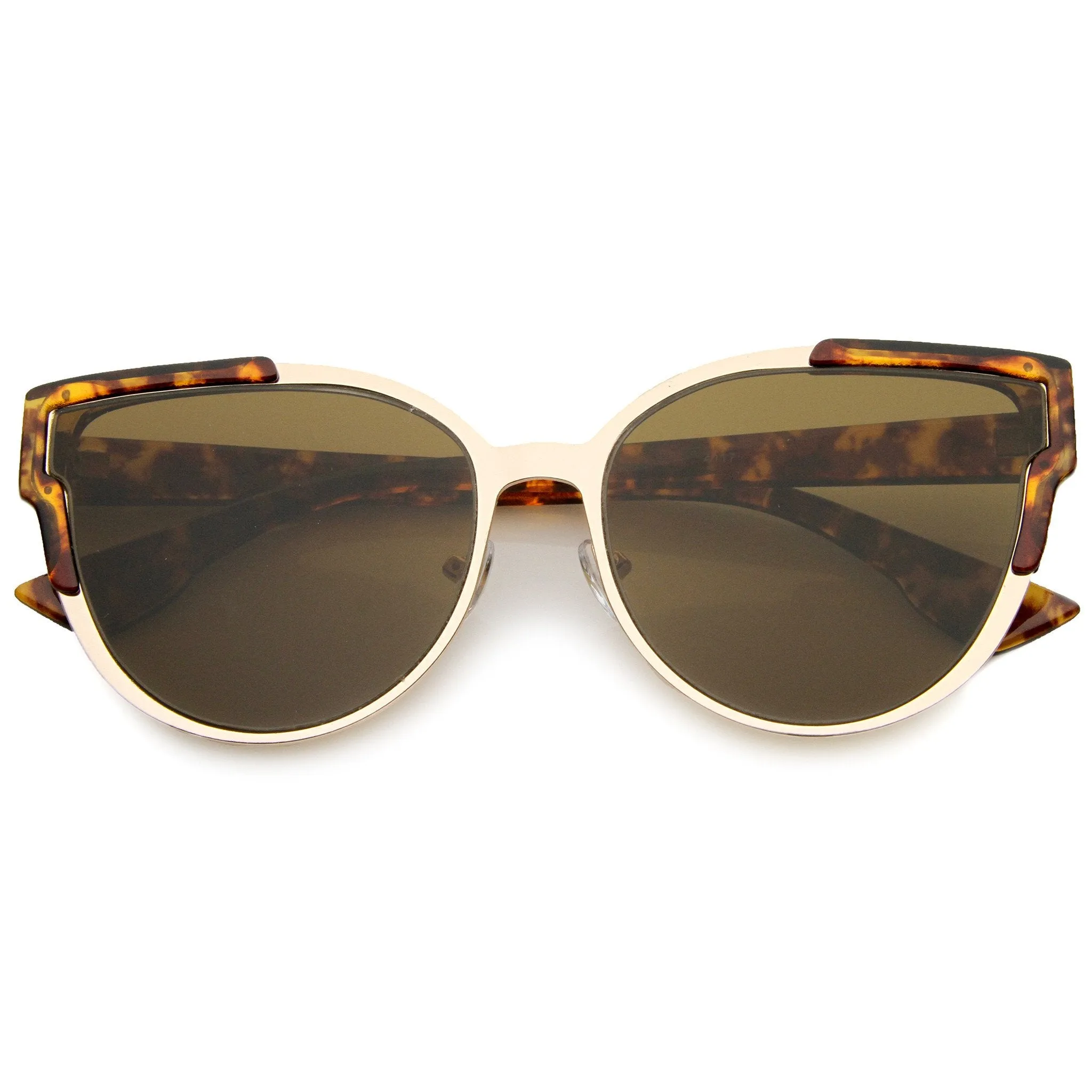 Women's Half Frame Flush Flat Lens Cat Eye Sunglasses A820