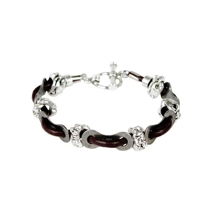 Women's Leather Link & Bead Bracelet - Wholesale