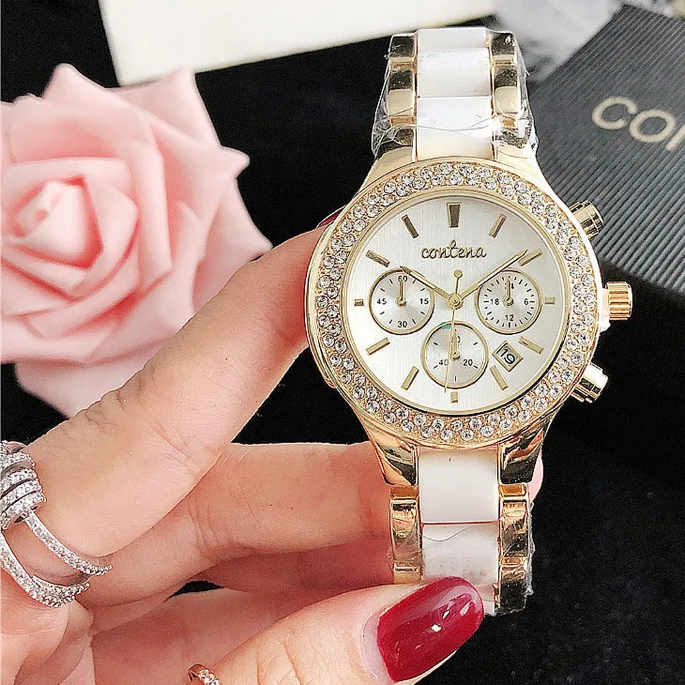 Women's Luxury White Fashion Quartz Movement Stainless Steel Watch