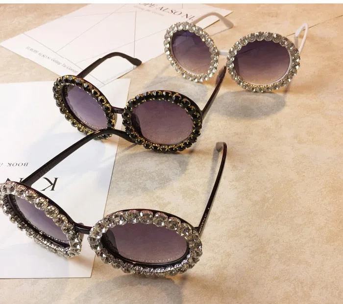 Women's Shiny Rhinestone Diamond Designer Round Shape Sunglasses