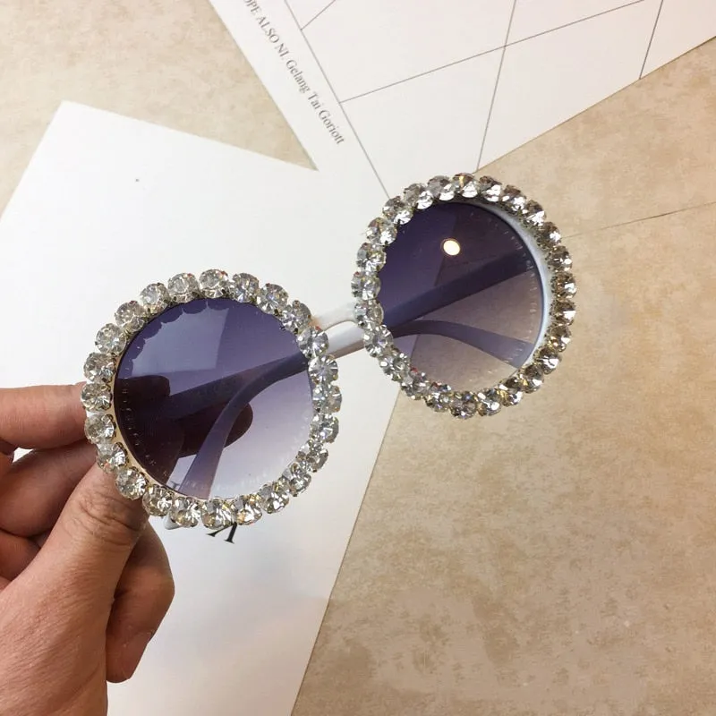 Women's Shiny Rhinestone Diamond Designer Round Shape Sunglasses