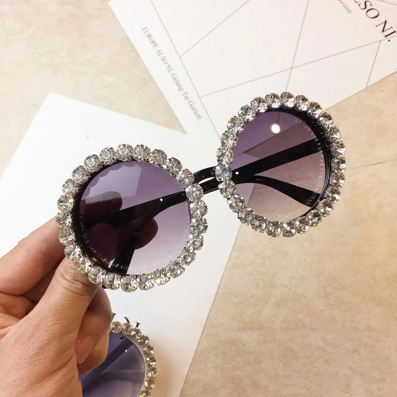 Women's Shiny Rhinestone Diamond Designer Round Shape Sunglasses