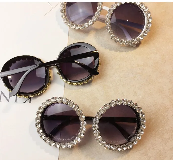 Women's Shiny Rhinestone Diamond Designer Round Shape Sunglasses