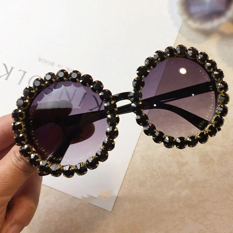 Women's Shiny Rhinestone Diamond Designer Round Shape Sunglasses