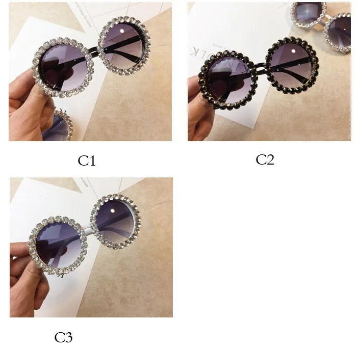 Women's Shiny Rhinestone Diamond Designer Round Shape Sunglasses