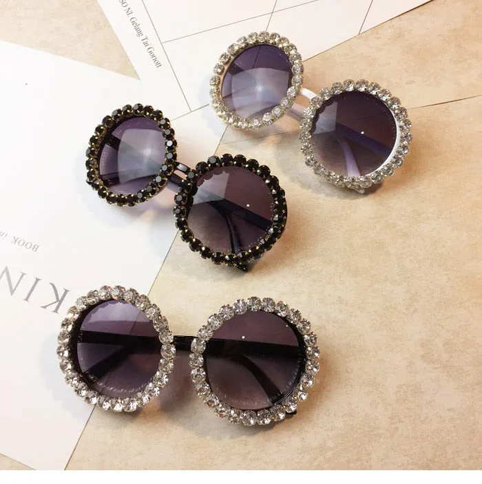 Women's Shiny Rhinestone Diamond Designer Round Shape Sunglasses