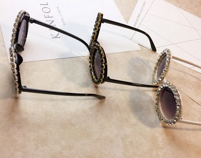 Women's Shiny Rhinestone Diamond Designer Round Shape Sunglasses