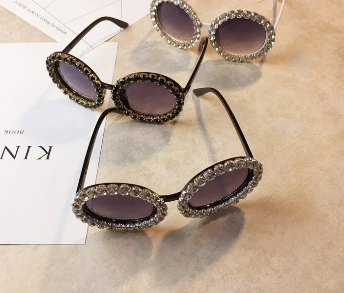 Women's Shiny Rhinestone Diamond Designer Round Shape Sunglasses