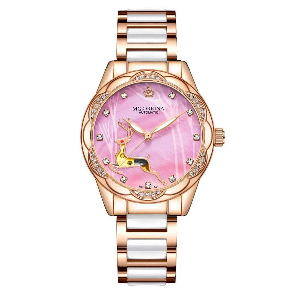 Women's Stainless Steel Crystal Diamond Luminous Hands WristWatch