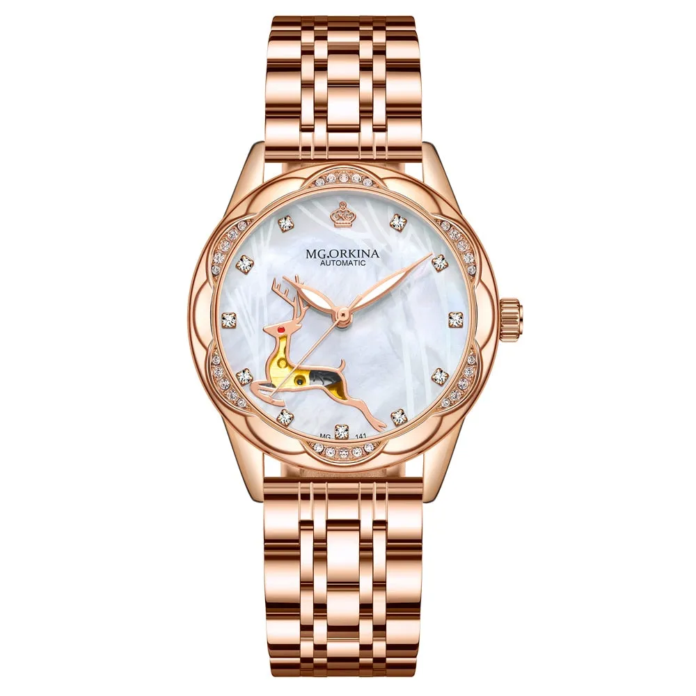 Women's Stainless Steel Crystal Diamond Luminous Hands WristWatch