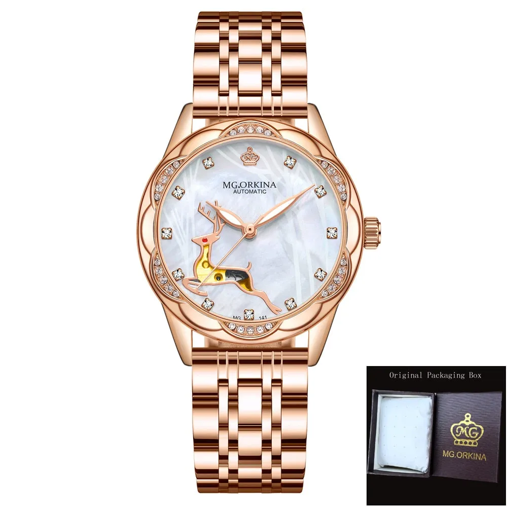 Women's Stainless Steel Crystal Diamond Luminous Hands WristWatch