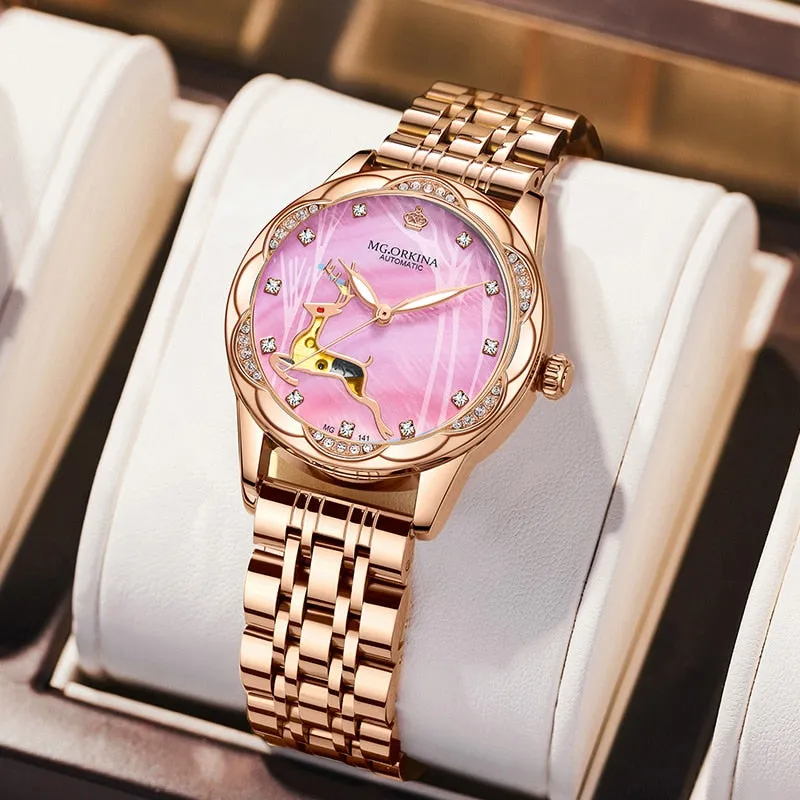 Women's Stainless Steel Crystal Diamond Luminous Hands WristWatch