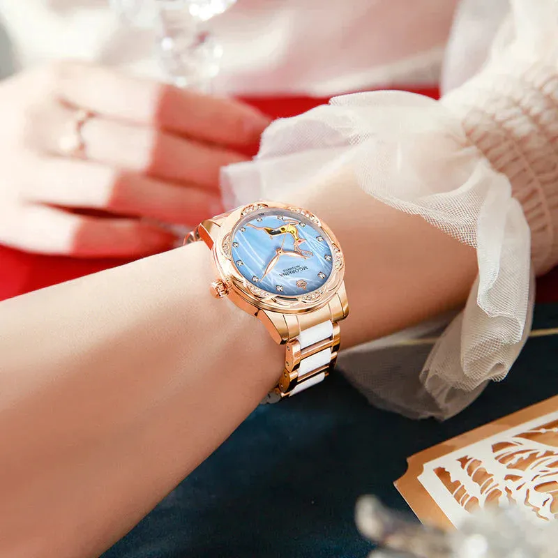 Women's Stainless Steel Crystal Diamond Luminous Hands WristWatch