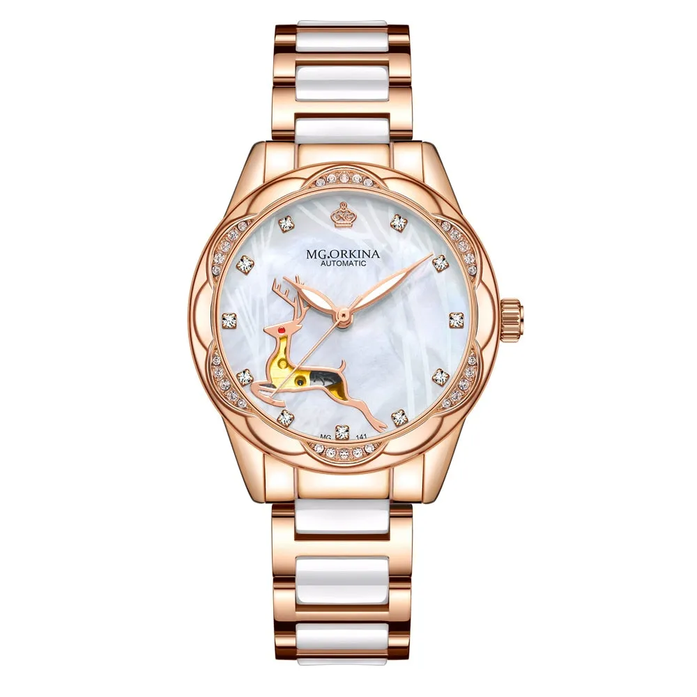 Women's Stainless Steel Crystal Diamond Luminous Hands WristWatch