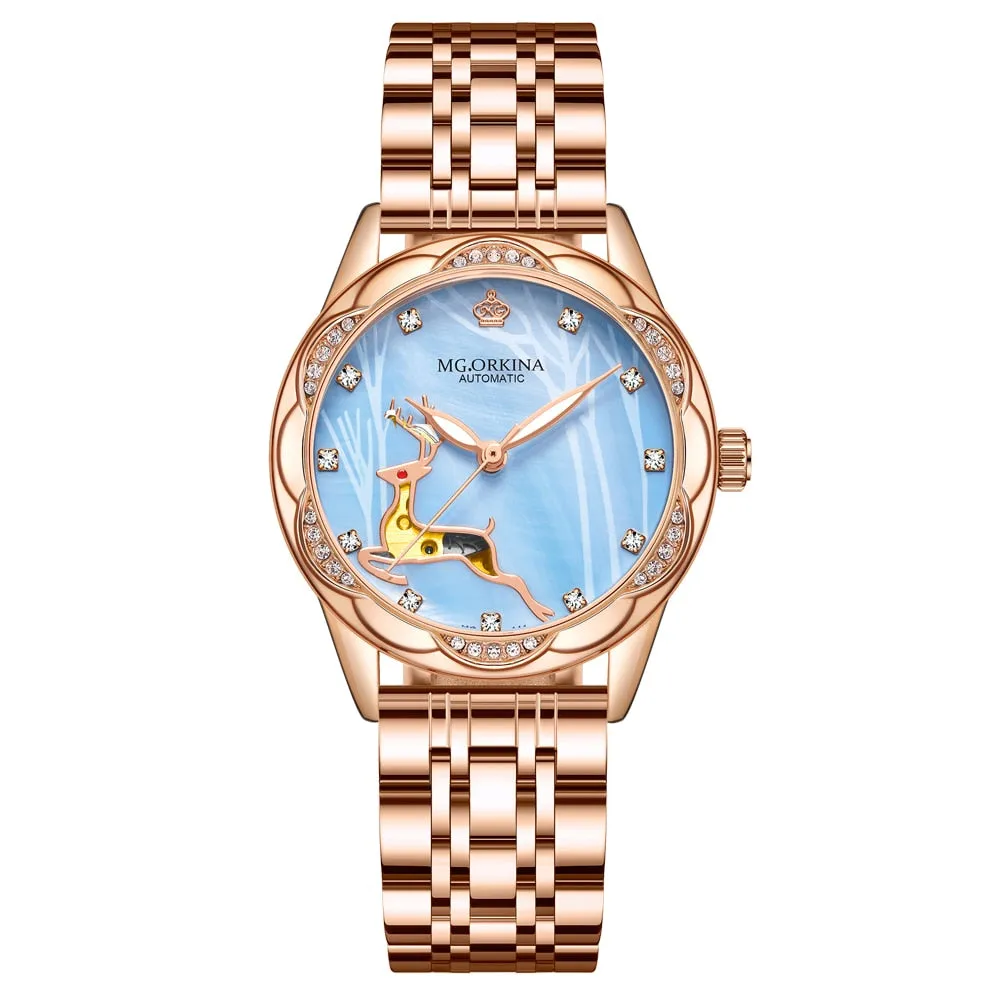 Women's Stainless Steel Crystal Diamond Luminous Hands WristWatch