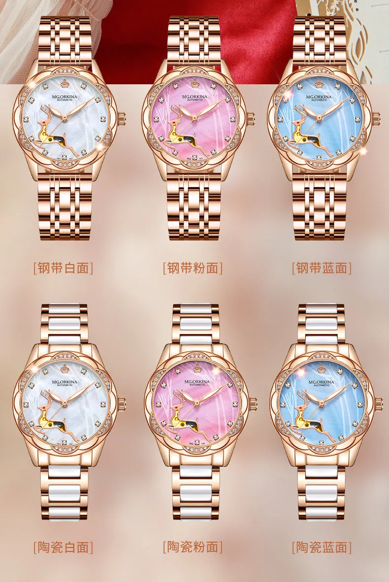 Women's Stainless Steel Crystal Diamond Luminous Hands WristWatch