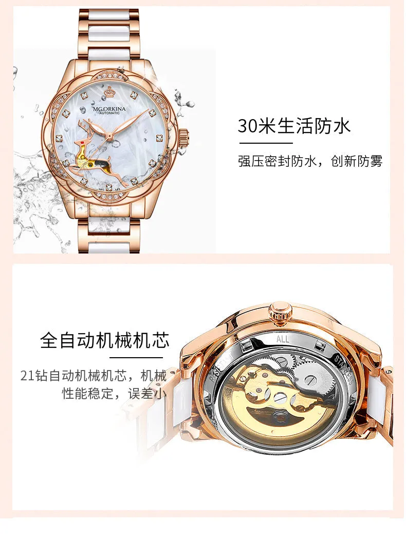 Women's Stainless Steel Crystal Diamond Luminous Hands WristWatch
