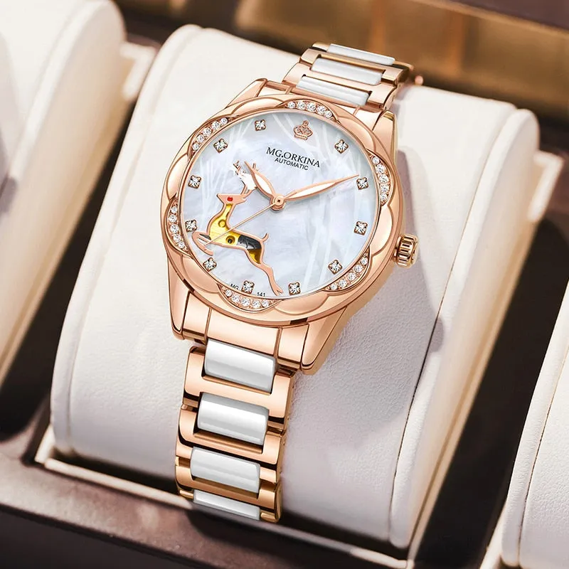 Women's Stainless Steel Crystal Diamond Luminous Hands WristWatch