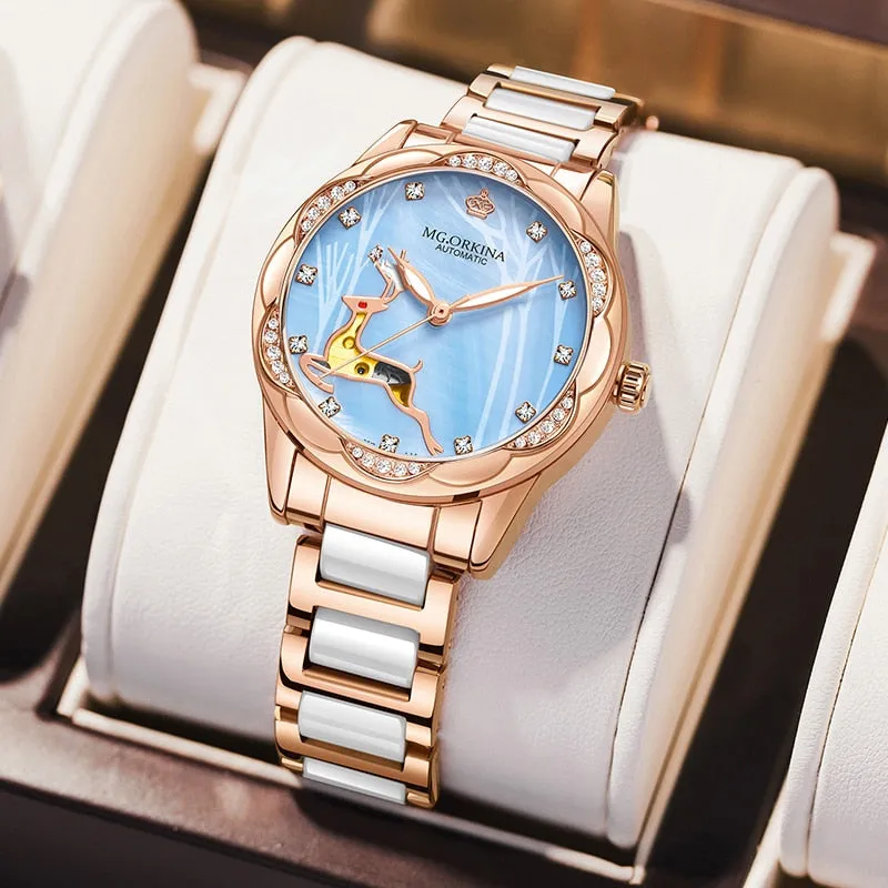 Women's Stainless Steel Crystal Diamond Luminous Hands WristWatch
