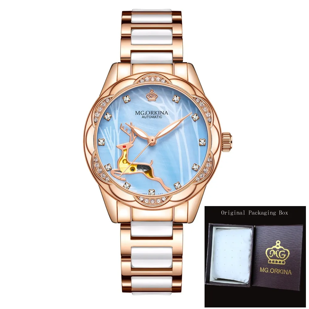 Women's Stainless Steel Crystal Diamond Luminous Hands WristWatch