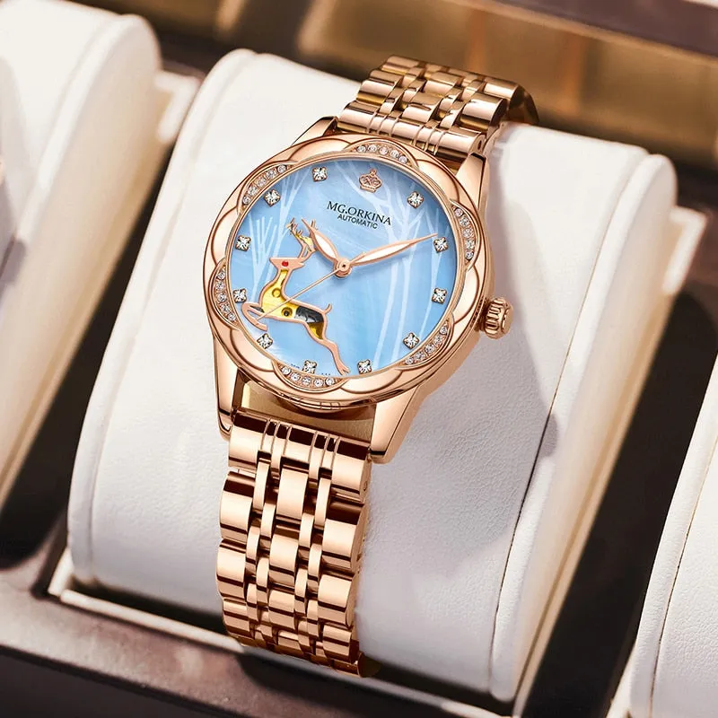 Women's Stainless Steel Crystal Diamond Luminous Hands WristWatch