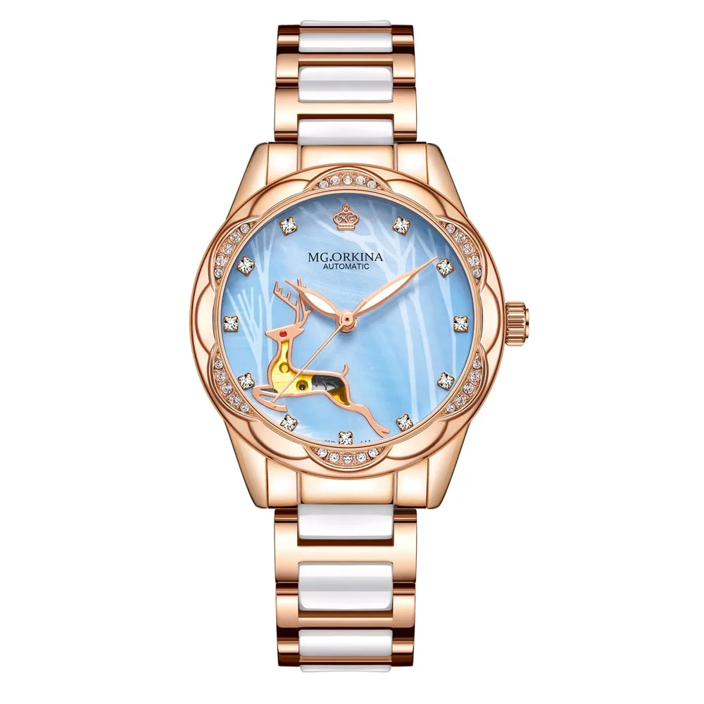 Women's Stainless Steel Crystal Diamond Luminous Hands WristWatch