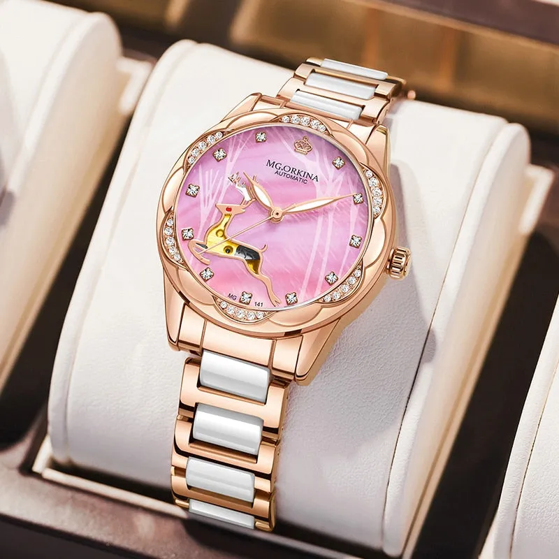Women's Stainless Steel Crystal Diamond Luminous Hands WristWatch