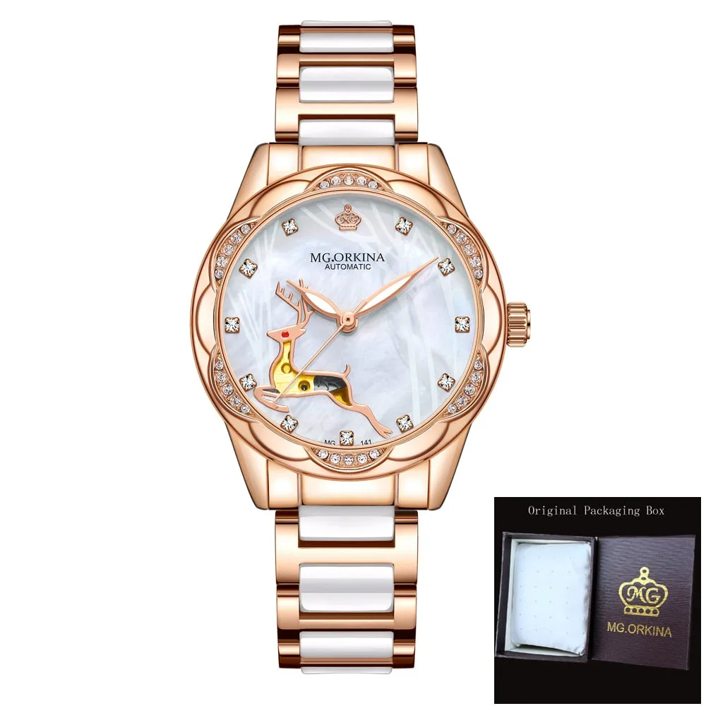 Women's Stainless Steel Crystal Diamond Luminous Hands WristWatch