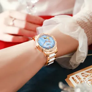 Women's Stainless Steel Crystal Diamond Luminous Hands WristWatch