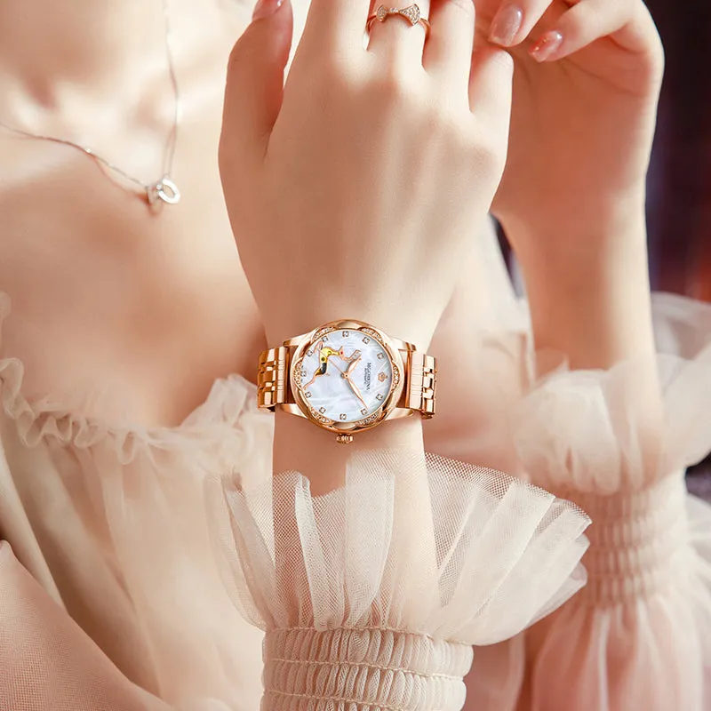 Women's Stainless Steel Crystal Diamond Luminous Hands WristWatch