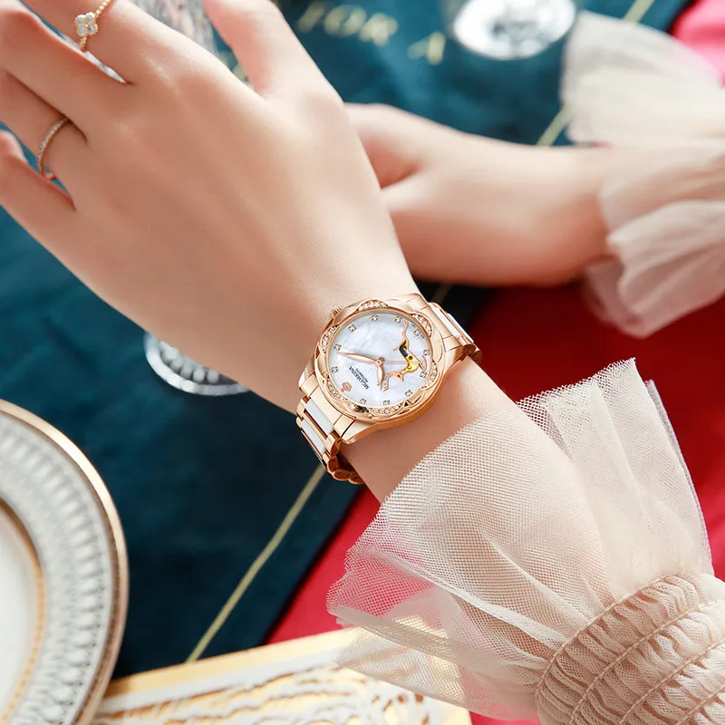 Women's Stainless Steel Crystal Diamond Luminous Hands WristWatch
