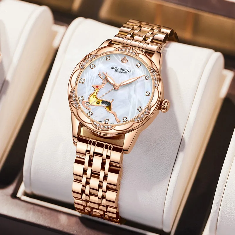 Women's Stainless Steel Crystal Diamond Luminous Hands WristWatch