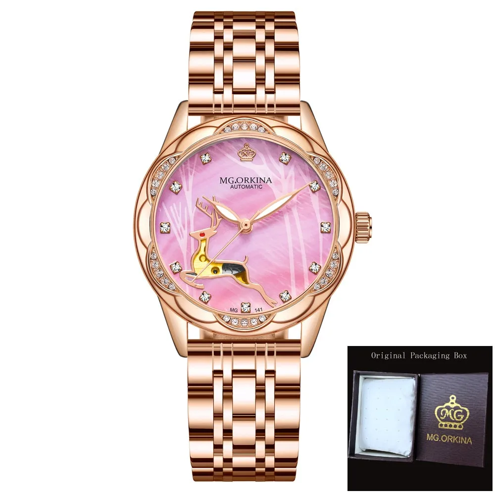 Women's Stainless Steel Crystal Diamond Luminous Hands WristWatch