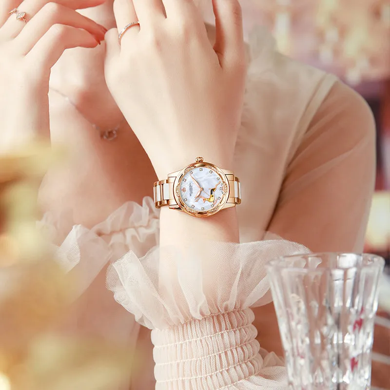 Women's Stainless Steel Crystal Diamond Luminous Hands WristWatch