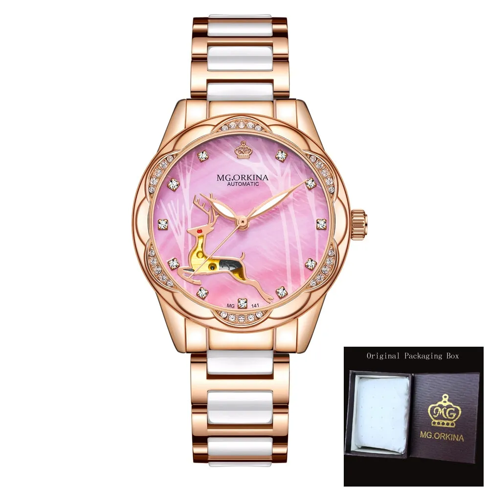 Women's Stainless Steel Crystal Diamond Luminous Hands WristWatch