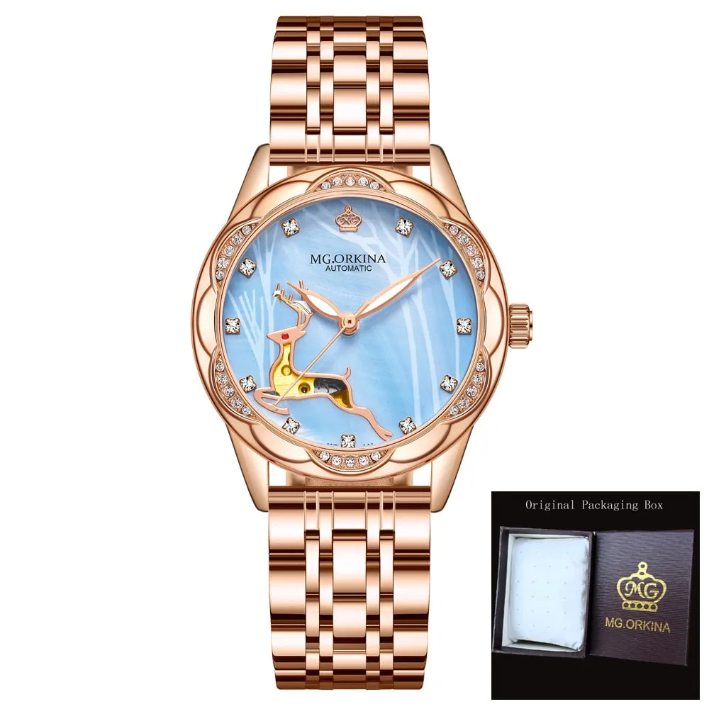 Women's Stainless Steel Crystal Diamond Luminous Hands WristWatch
