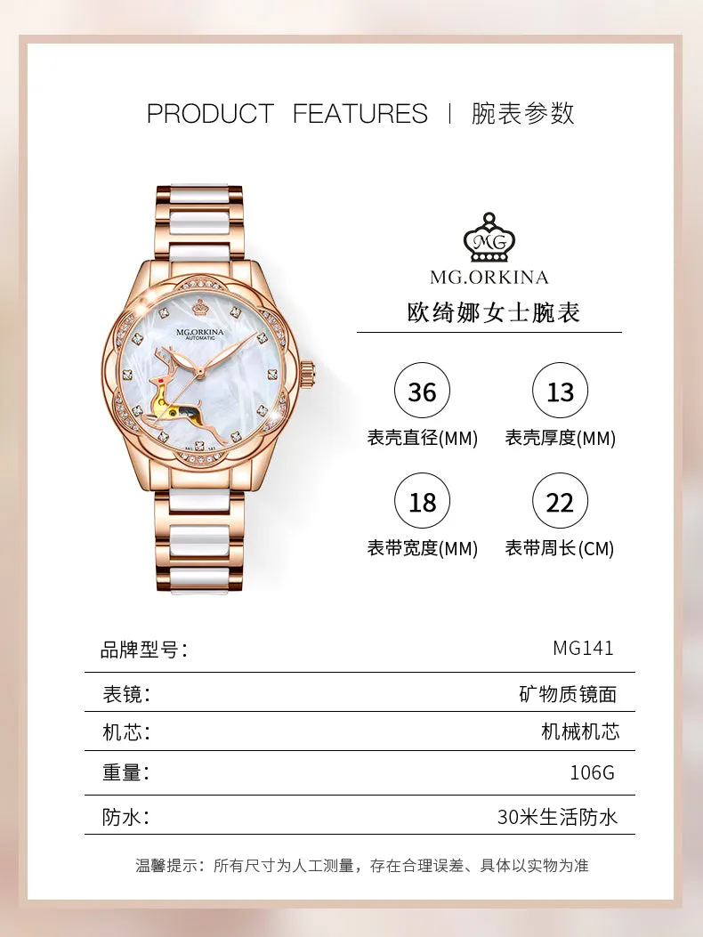Women's Stainless Steel Crystal Diamond Luminous Hands WristWatch
