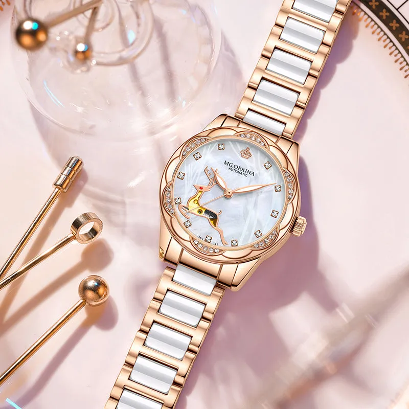 Women's Stainless Steel Crystal Diamond Luminous Hands WristWatch