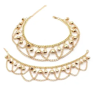 Yellow Chimes Traditional Chain Tassels Gold Plated Payal 2 Pc Anklets for Women and Girls