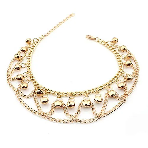 Yellow Chimes Traditional Chain Tassels Gold Plated Payal 2 Pc Anklets for Women and Girls